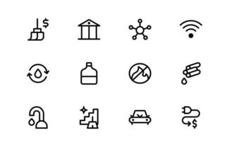 Public Utilities Icon Bundle. Clean, Editable Line Icons for Energy, Water Supply, Waste Management vector