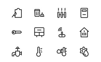 Public Utilities Icon Package. Clean, Editable Line Icons for Energy, Water Supply, Waste Management, and Urban Infrastructure vector