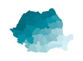 isolated illustration of simplified administrative map of Romania. Borders of the counties. Colorful blue khaki silhouettes. vector