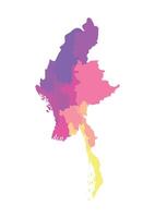 illustration of simplified administrative map of Myanmar. Borders and names of the regions. Multi colored silhouettes. vector
