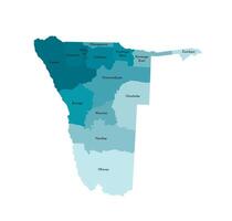 isolated illustration of simplified administrative map of Namibia. Borders and names of the regions. Colorful blue khaki silhouettes vector