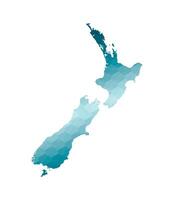 isolated illustration icon with simplified blue silhouette of New Zealand map. Polygonal geometric style. White background. vector