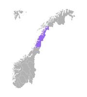 isolated simplified illustration with grey silhouette of Norway, violet contour of Nordland region and white outlines of norwegian borders. White background vector