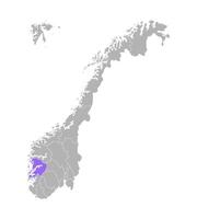 isolated simplified illustration with grey silhouette of Norway, violet contour of Hordaland region and white outlines of norwegian borders. White background vector