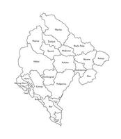 isolated illustration of simplified administrative map of Montenegro. Borders and names of the regions. Black line silhouettes. vector