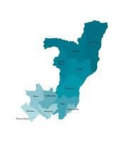 isolated illustration of simplified administrative map of Republic of the Congo. Borders and names of the departments, regions. Colorful blue khaki silhouettes. vector