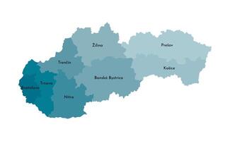 isolated illustration of simplified administrative map of Slovakia. Borders and names of the regions. Colorful blue khaki silhouettes. vector