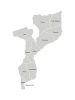 isolated illustration of simplified administrative map of Mozambique. Borders and names of the provinces, regions. Grey silhouettes. White outline vector