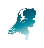 isolated illustration icon with simplified blue silhouette of Netherlands map. Polygonal geometric style. White background. vector
