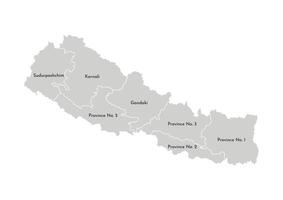 isolated illustration of simplified administrative map of Nepal. Borders and names of the provinces, regions. Grey silhouettes. White outline vector