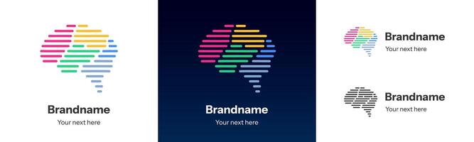 AI technology logo. Futuristic brain with colorful data lines symbolizing artificial intelligence, innovation and digital intellect. Perfect for science, tech brands, neural networks or smart systems. vector