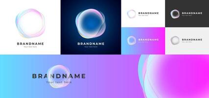 Fluid bubble AI logo set. Abstract amorphous gradient transparency shape. Modern soft wavy design symbol. Artificial intelligence, digital innovation and creativity. Trendy luminous branding element vector