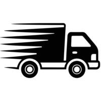 Hand-drawn fast delivery truck icon with dynamic speed lines, designed in black and white. A clean and minimalistic representation, perfect for logistics, transportation, and shipping services vector