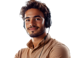 Man Listens to Music with Headphones, Transparent Background Image png