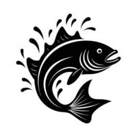 Dynamic Black and White Fish Splashing Out of Water Illustration with Abstract Splash Design for Logos, Prints, and Creative Designs vector