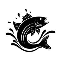 Dynamic Fish Splashing Out of Water Black and White Abstract Splash Design, Creative Fish Illustration, Logo Design, Prints, Artistic Water Splash, Illustration vector
