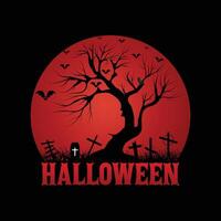 Red Halloween T-Shirt Design With Tree vector