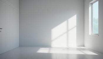 Bright White Room Interior With Sunlight Streaming Through Window photo