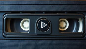 Close-Up of a VHS Cassette Tape with Play Button photo