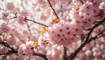 Delicate Pink Cherry Blossoms in Soft Sunlight photo