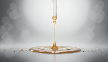 Amber Liquid Pouring with Concentric Circles and Droplets on Gray Background photo