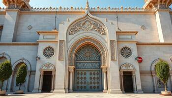 Ornate White Stone Building Facade Under Bright Sunlight photo