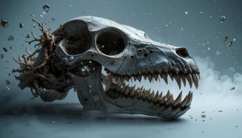 Decaying Animal Skull with Gold Particles on Blue Background photo