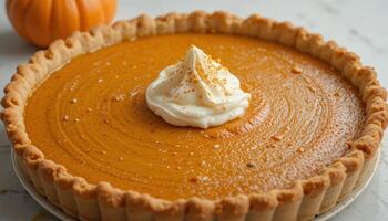 Delicious Homemade Pumpkin Pie with Whipped Cream photo