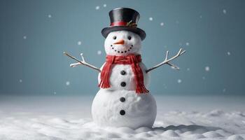 Cheerful Snowman in Snowy Winter Landscape photo
