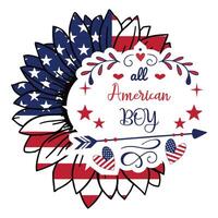 Beautiful Sunflower and 4th of July Design for Patriotic T-shirts vector