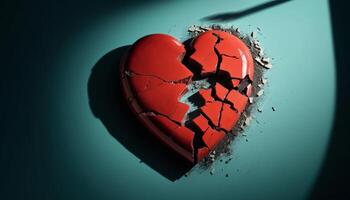 Broken Red Heart on Teal Background photo