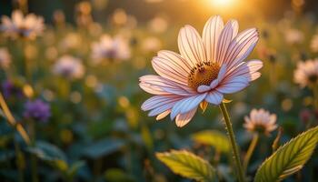 White Flower with Purple Speckles in Sunset Light photo