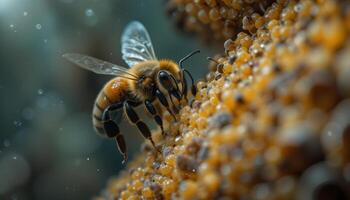 Honeybee Gathering Pollen Close Up photo