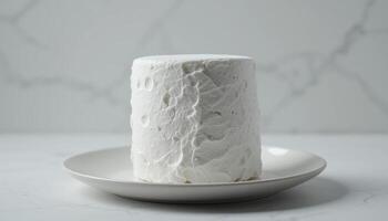 Small White Cylindrical Cake on Plate photo