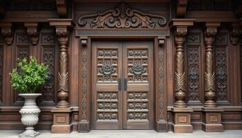 Intricate Carved Wooden Door and Facade photo