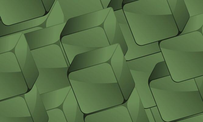 Modern digital geometric cube abstract background. Stylish realistic green cubes pattern. glass square.