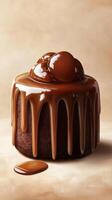 Decadent chocolate dessert with rich sauce and ice cream served on a soft background photo