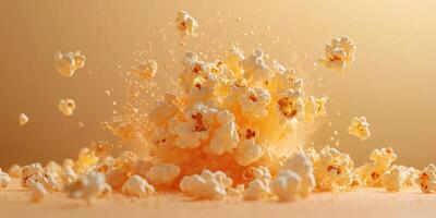 Popcorn erupts in a burst of motion and flavor during a vibrant snack moment photo