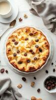 Delicious homemade dessert featuring raisins on a rustic table with warm tones and inviting textures photo