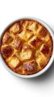 Delicious bread pudding freshly baked with golden crust and soft center ready to be enjoyed at dessert time photo