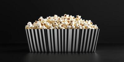 Delicious popcorn in a striped box ready for a movie night at home or theater gathering photo