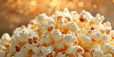 Festive popcorn creation topped with buttery seasonings against a shimmering golden background photo