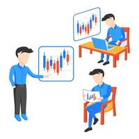 Isometric illustration of trader and trader chart vector