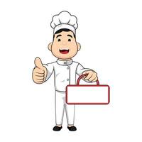 A cartoon chef holding a sign with a thumb up vector