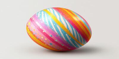 Brightly colored Easter egg with vivid stripes and dots ready for spring celebrations photo