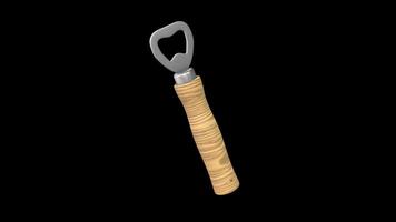 Vintage Bottle Opener Rotating on a Transparent Background. Seamless Loop. 4K video