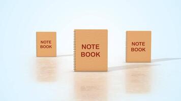 Notebooks on a Light Reflective Floor. Notepads 3D Animation. Writing Pads. 4K video