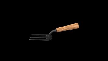 Gardening Fork Rotating on a Transparent Background. Seamless Loop. 4K video