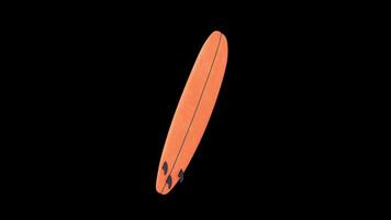 3D Stylized Surfboard Rotating on a Transparent Background. Seamless Loop. 4K video