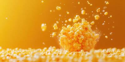 Popcorn explodes in a colorful burst creating a vibrant, playful snack experience at a celebration photo